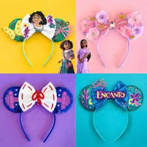 Orelha Disney Mouse Ears Fita De Baby Girls Princesa Cosplay Encanto Isabella Congelada Elsa Hair Bows Cabelo Acessórios