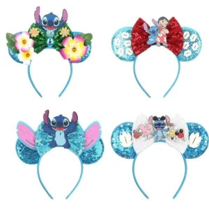 Orelha Fofinha Disney Ears Fita Sequined Stitch Headband Meninas Novo Estilo Bows Headdress Super Party Kids Cosplay Ace